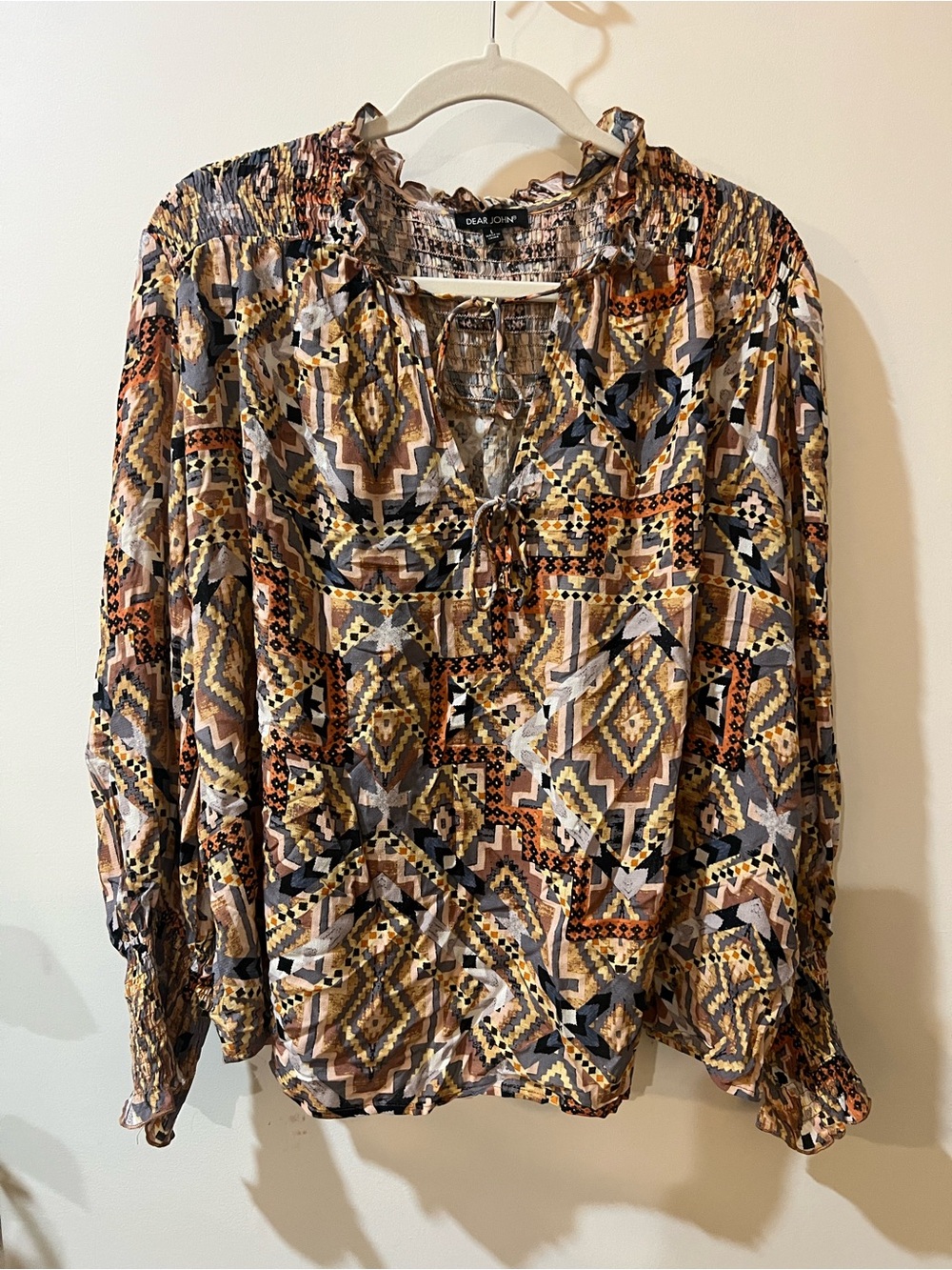 Dear John Brown Multi Printed V-Neck Peasant Blouse - Picture 2 of 5